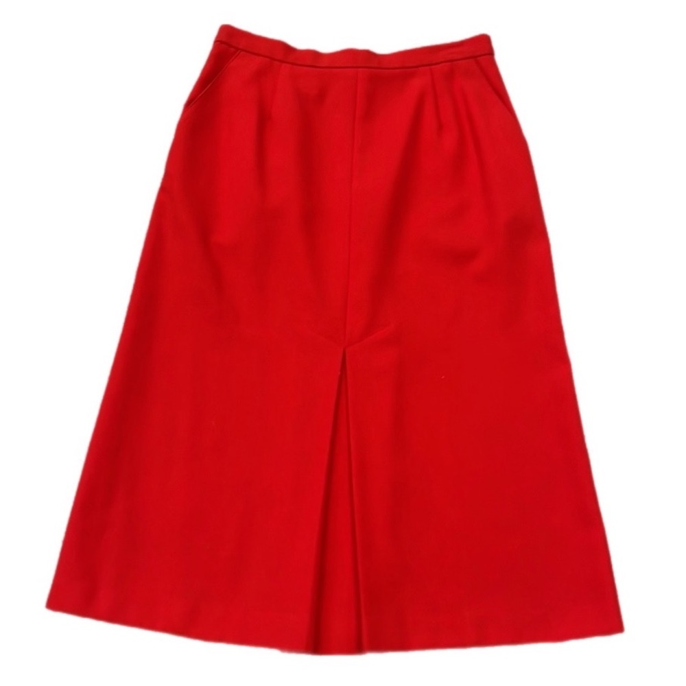 Vintage Red Wool Country Suburban Pleated Skirt